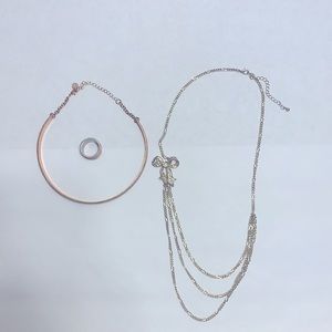 Rose Gold choker with matching ring and Gold Bow necklace